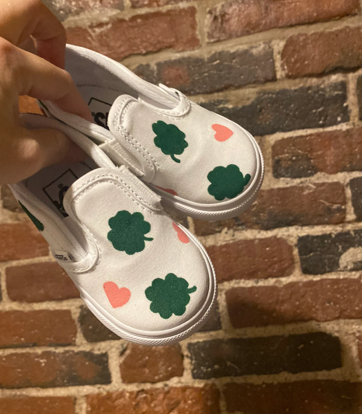 Hand Painted Clover Slip On Vans