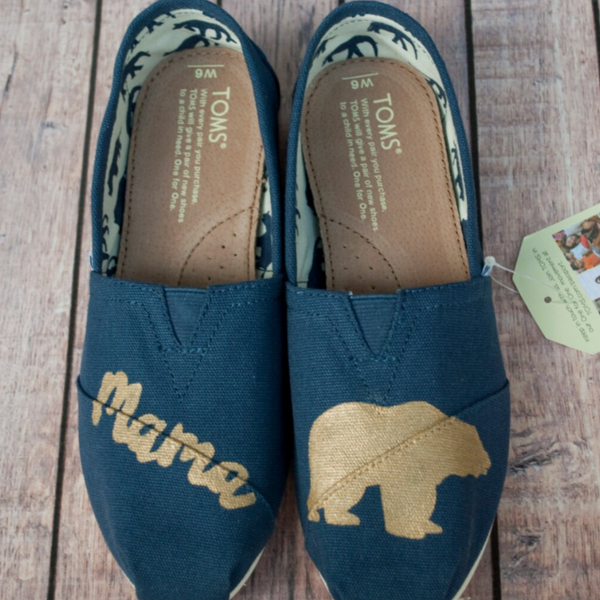 Hand Painted Mama Bear Custom Toms