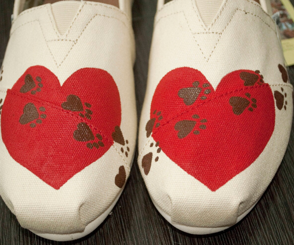 Paw Print On My Heart Hand Painted Toms