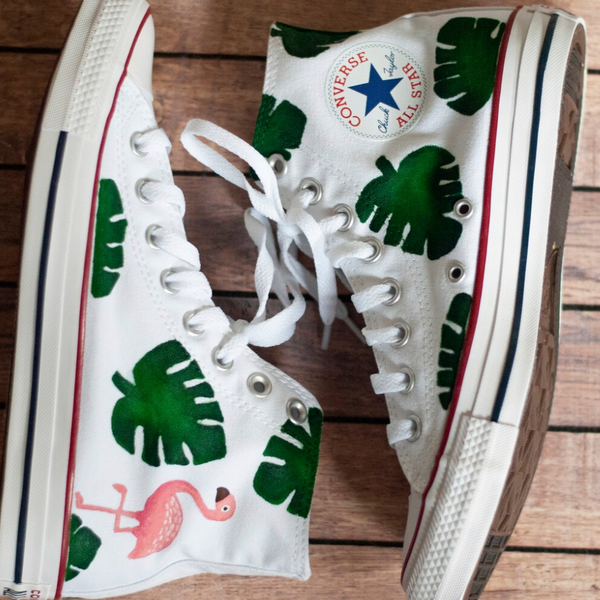 Hand Painted Tropical Flamingo High Top Converse