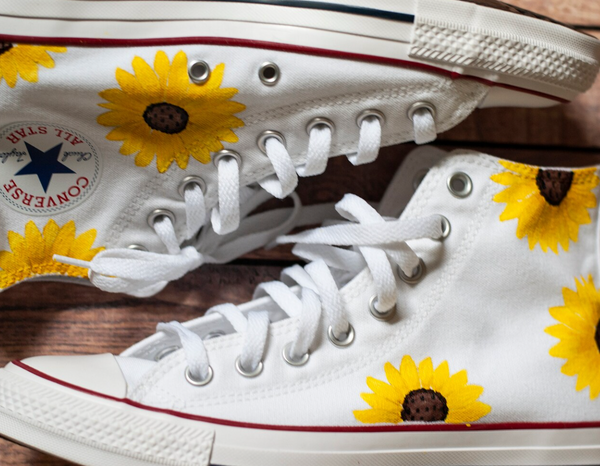 White Sunflower Converse || Hand Painted Sunflower Converse