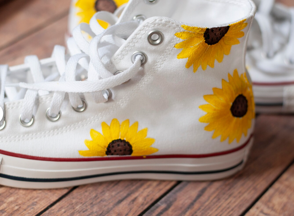 White Sunflower Converse || Hand Painted Sunflower Converse