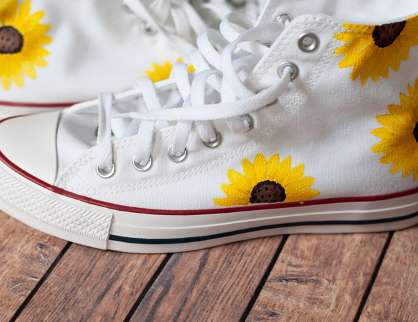 White Sunflower Converse || Hand Painted Sunflower Converse