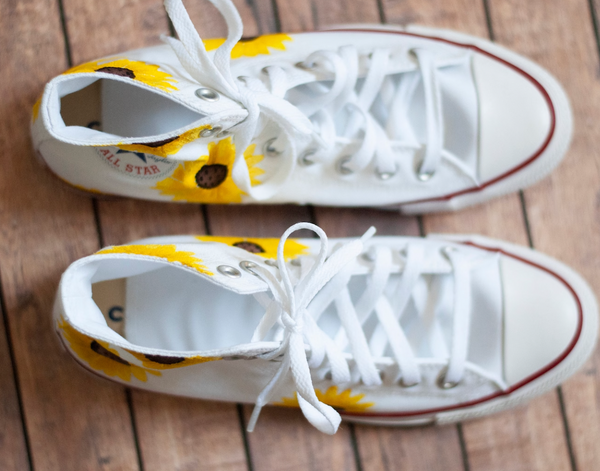 White Sunflower Converse || Hand Painted Sunflower Converse