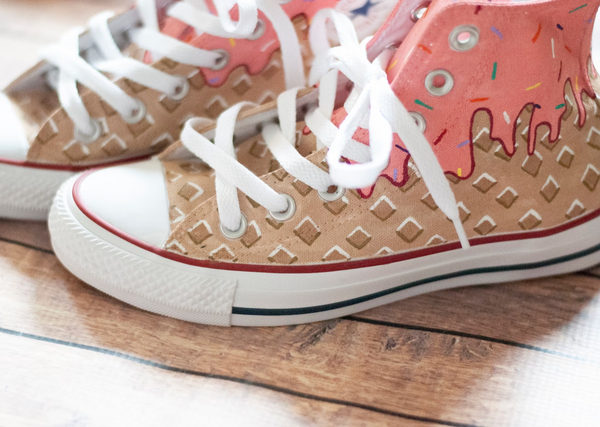 Strawberry Ice Cream Cone Hand Painted High Top Converse