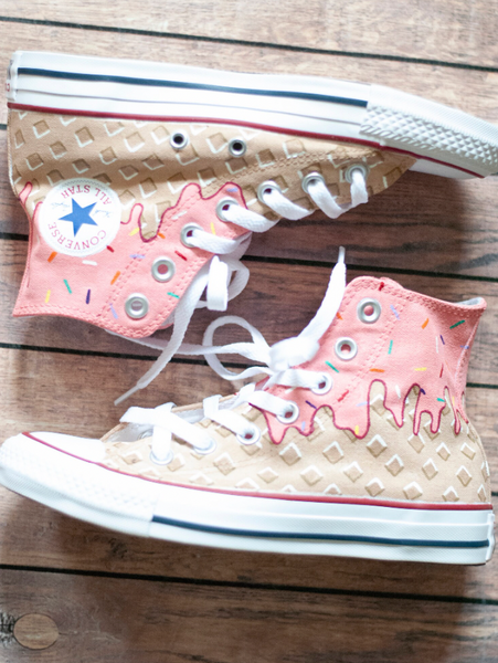Strawberry Ice Cream Cone Hand Painted High Top Converse