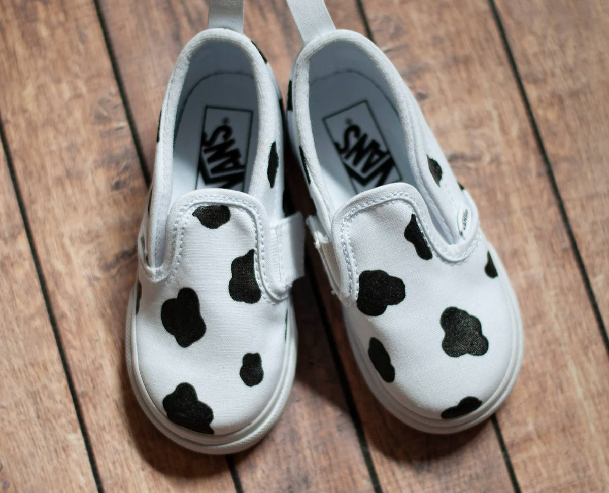 Hand Painted Cow Print Slip On Vans Custom Slip On Cow Print Vans With love Paint