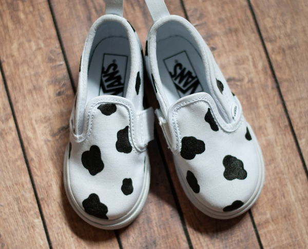 Hand Painted Cow Print Slip On Vans | Custom Slip On Cow Print Vans