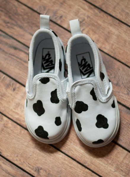 Hand Painted Cow Print Slip On Vans | Custom Slip On Cow Print Vans
