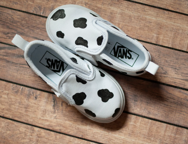 Hand Painted Cow Print Slip On Vans | Custom Slip On Cow Print Vans