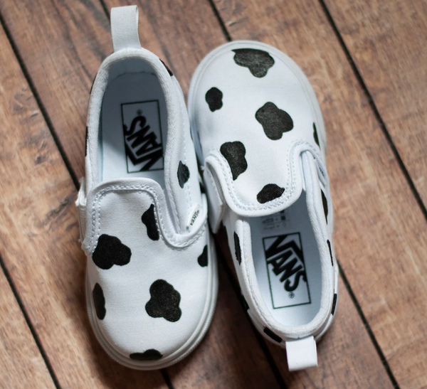 Hand Painted Cow Print Slip On Vans | Custom Slip On Cow Print Vans