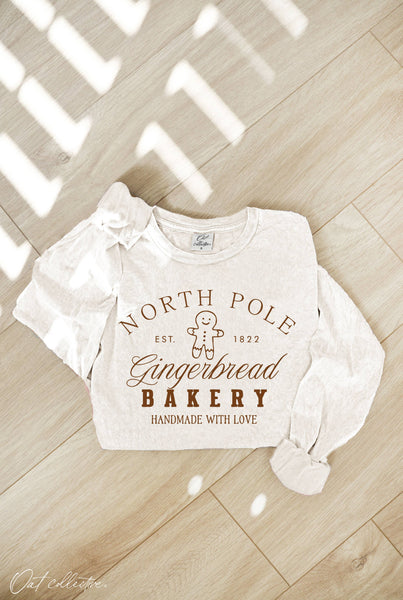 NORTH POLE GINGERBREAD Mineral Washed Long Sleeve Graphic : TOAST / XL