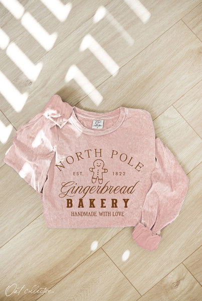 NORTH POLE GINGERBREAD Mineral Washed Long Sleeve Graphic : TOAST / XL