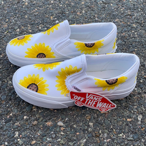 White Sunflower Slip On Vans
