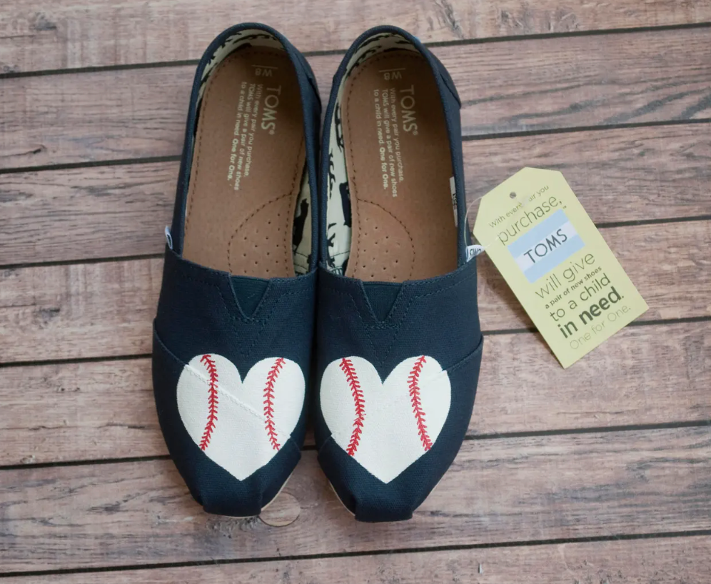 Baseball Heart Toms Custom Hand Painted Baseball Toms