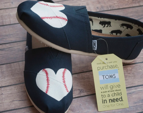Baseball Heart Toms || Custom Hand Painted Baseball Toms