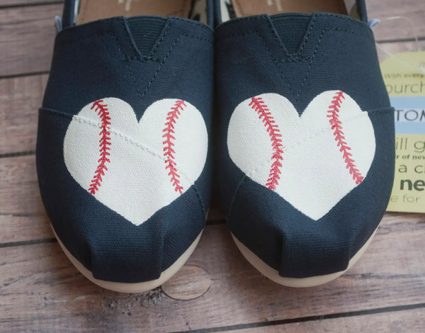 Baseball Heart Toms || Custom Hand Painted Baseball Toms
