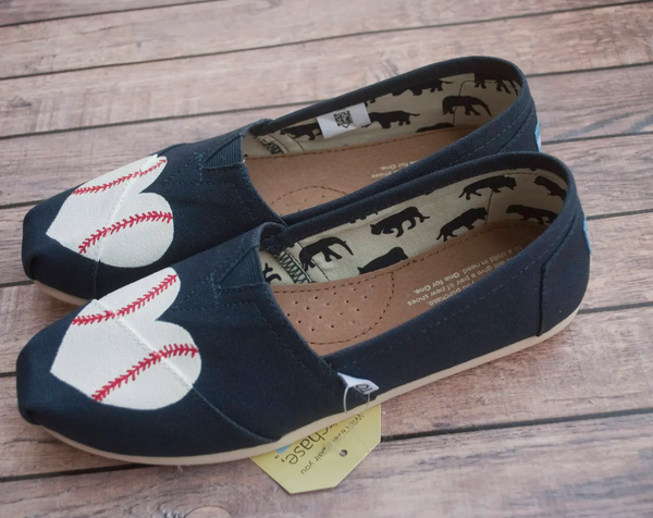 Baseball Heart Toms || Custom Hand Painted Baseball Toms