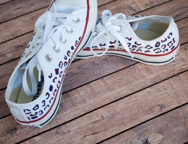 Red and Blue Cheetah Print Converse