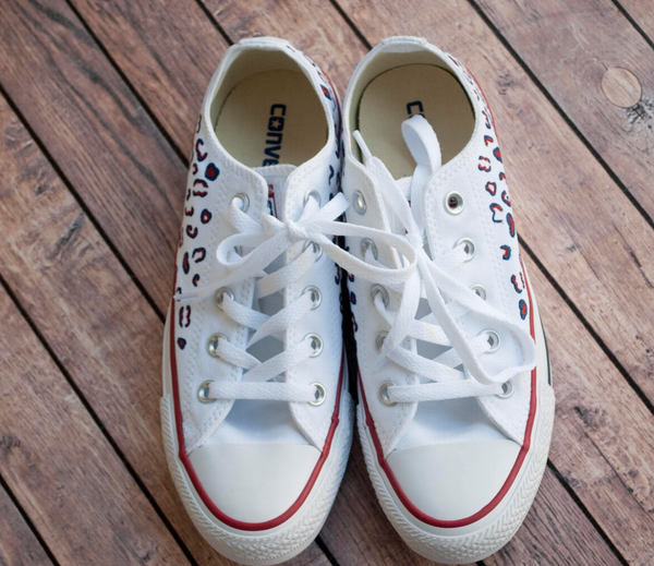 Red and Blue Cheetah Print Converse