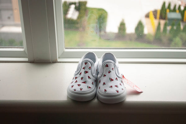 Watermelon Slice Slip On Vans | Hand Painted Vans