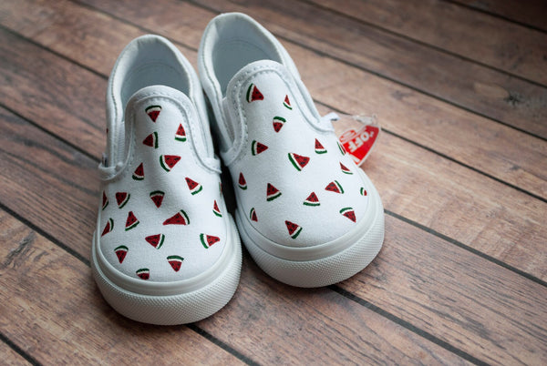 Watermelon Slice Slip On Vans | Hand Painted Vans