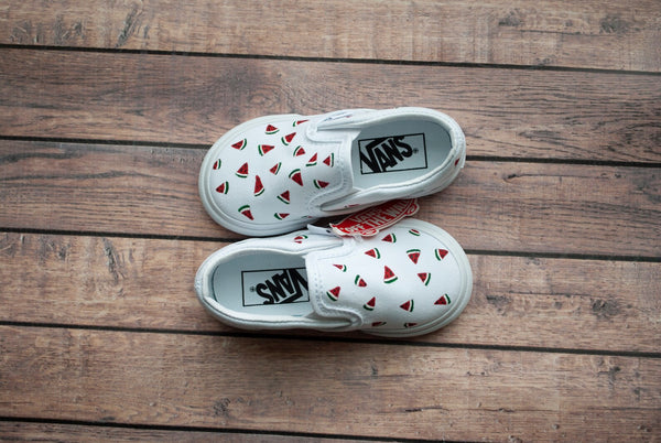 Watermelon Slice Slip On Vans | Hand Painted Vans