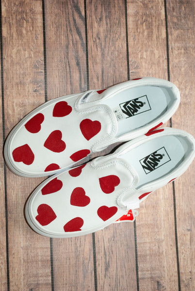 Red Heart Slip On Vans | Valentine's Vans | Hand Painted Vans