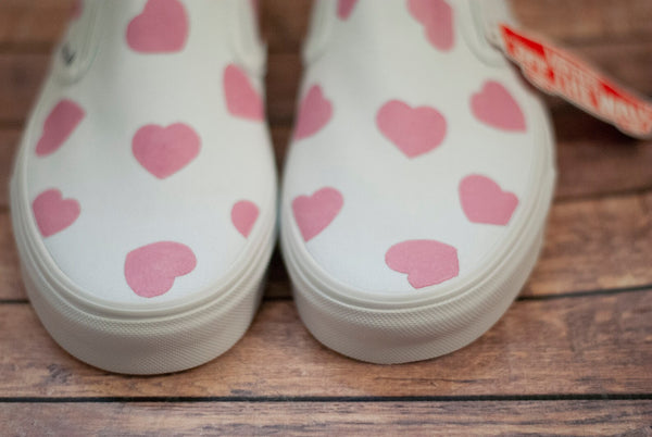 Pink Heart Slip On Vans | Custom Hand Painted Slip On Vans