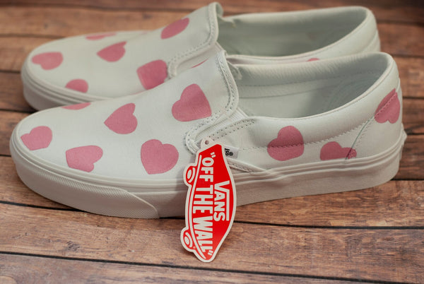 Pink Heart Slip On Vans | Custom Hand Painted Slip On Vans