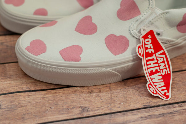 Pink Heart Slip On Vans | Custom Hand Painted Slip On Vans