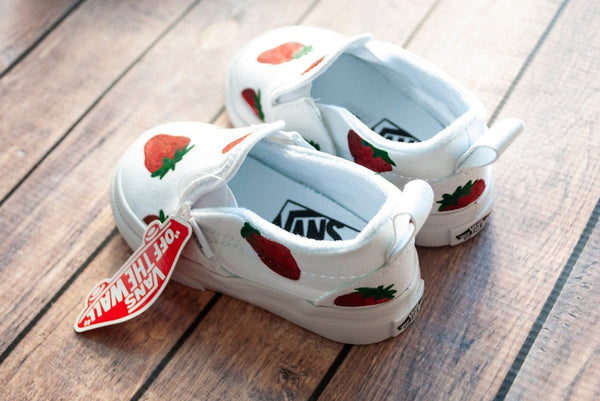 Strawberry Slip On Vans | Custom Painted Vans