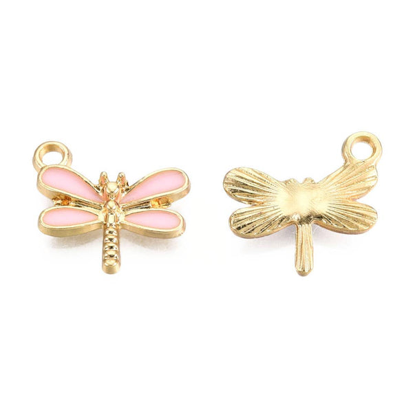 Gold Alloy Dragonfly Charm: Pink
