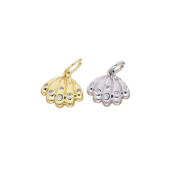 Gold or Silver CZ Clam Shell Charm CPG2192-CPS2192: Gold / 3pcs