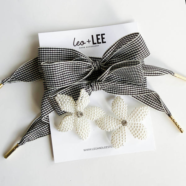 Shoe Charm and Lace Sets –  Shoelace Accessories: Navy Gingham/Evil Eye/Bolt/Feather