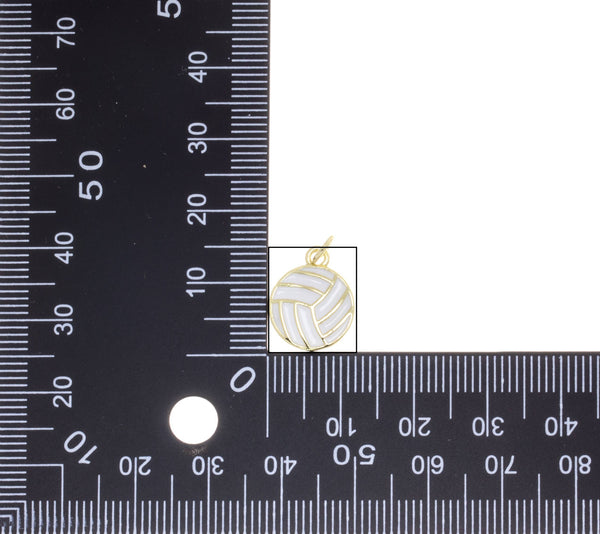 Gold Volleyball Charm with white enamel for jewelry, CPG2821: 3pcs