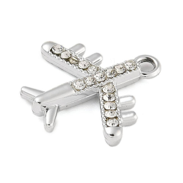 Alloy Rhinestone Airplane Charm: Gold
