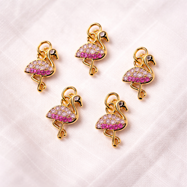 Gold Flamingo Charm with CZ for Necklace, Bracelet CPG2358: 3 pieces