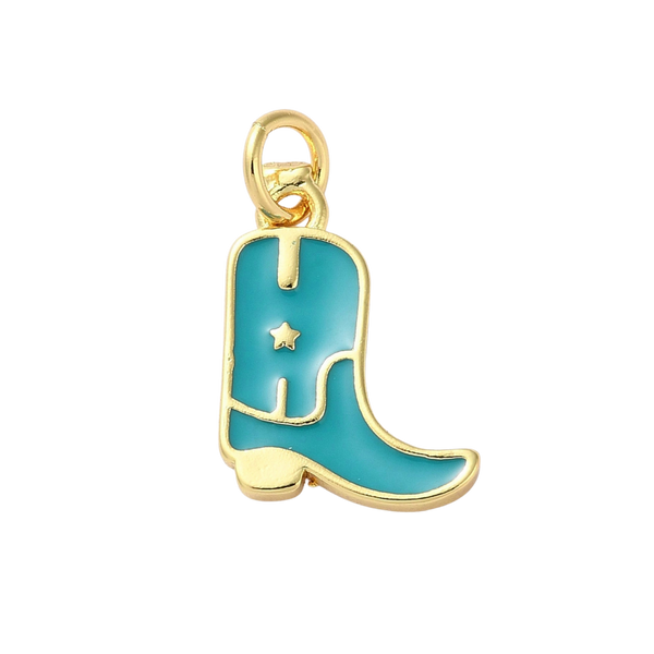 18k Gold Plated Brass Star Cowboy Boot Charm: Hot Pink