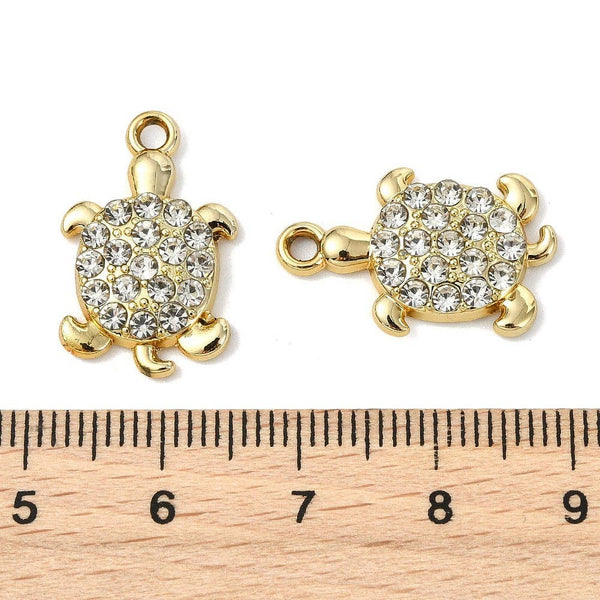 Gold Alloy Rhinestone Turtle Charm
