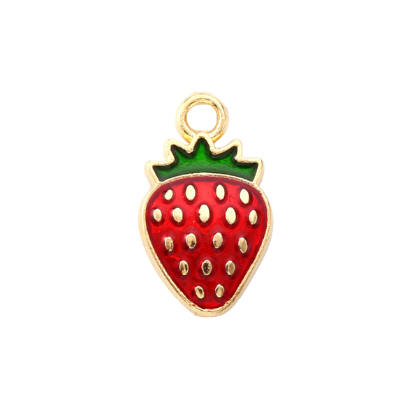Gold Alloy Red Strawberry Charm