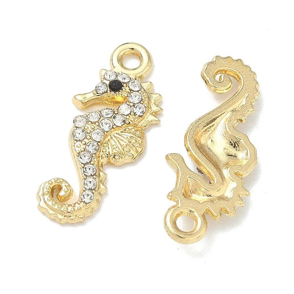 Gold Alloy Rhinestone Seahorse Charm
