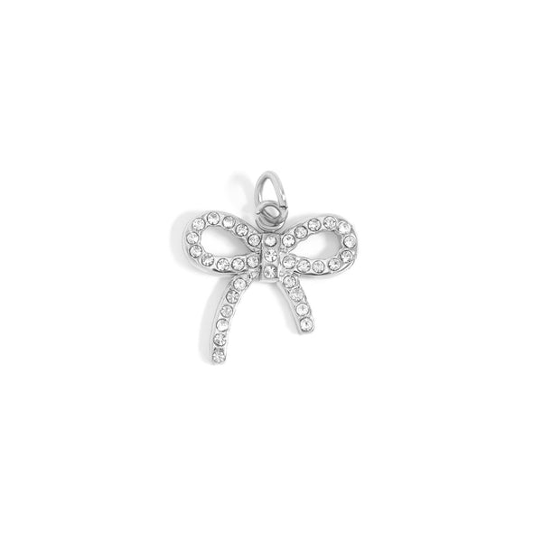 18K Gold PVD Stainless Steel Rhinestone Bow Charm: Gold