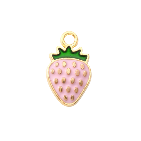 Gold Alloy Pink Strawberry Charm