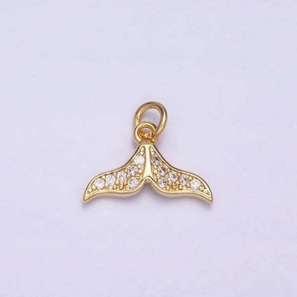 16K Gold Filled Mini Dolphin Tail Ocean Animal Clear Micro Paved CZ Add-On Charm | AC1163