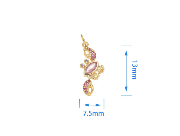 Gold CZ Crab Charm for Sealife Jewelry Making CPG1560: 3pcs