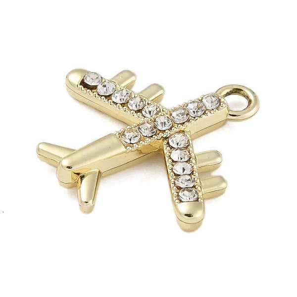 Alloy Rhinestone Airplane Charm: Gold