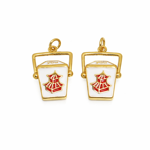Gold Chinese Take-Out Box Enamel Gold Charm, CPG851: 6pcs