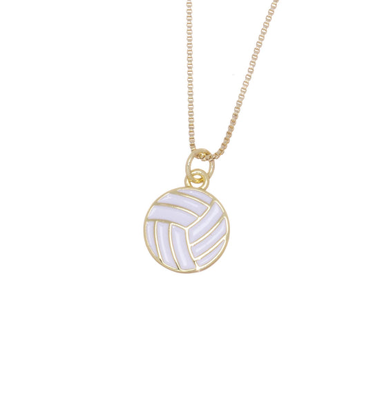 Gold Volleyball Charm with white enamel for jewelry, CPG2821: 3pcs