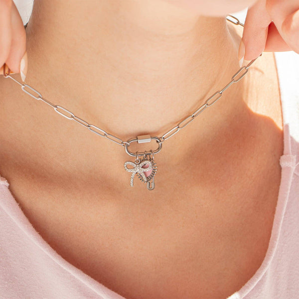 18K Gold PVD Stainless Steel Rhinestone Bow Charm: Gold